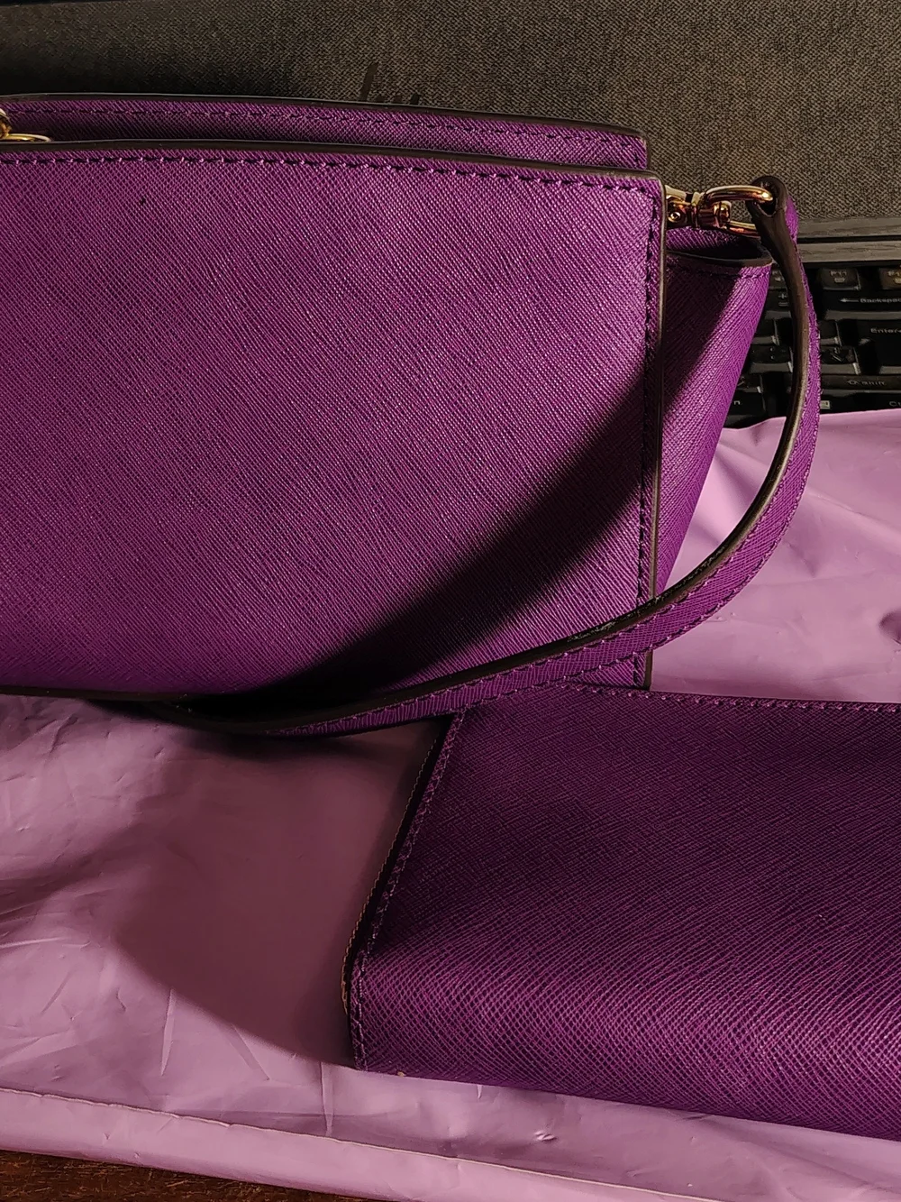Sold Elsewhere--Michael Kors Purple Saffiano Leather Crossbody Matching Wallet